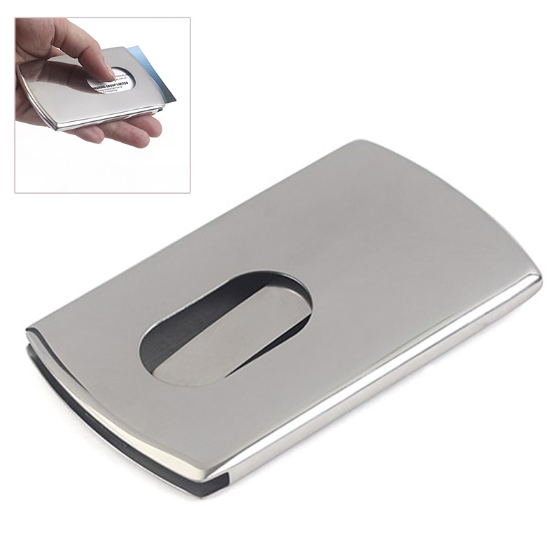 Business Card Holder Women Vogue Thumb Slide Out Stainless Steel Pocket ID Credit Card Holder Case Men FS99