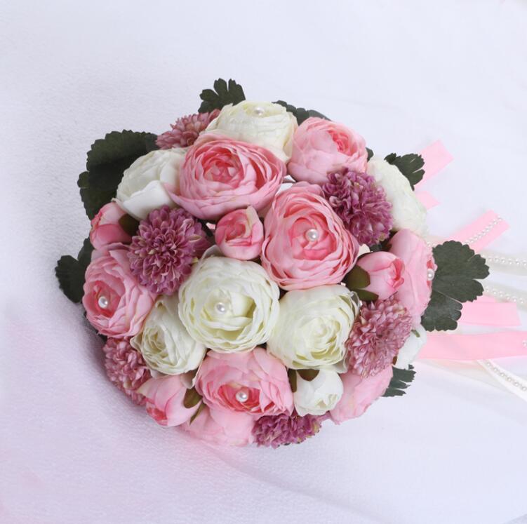 Beautiful Burgundy Wedding Flowers Bridal Bouquets with Ribbon Buque De Noiva Romantic Holding Flowers Handmade: Default Title