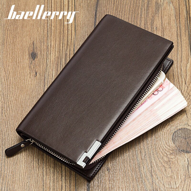 Baellerry Men Wallets Classic Long Style Card Holder Male Purse Zipper Large Capacity Big Brand Luxury Wallet For Men: SW006-coffee