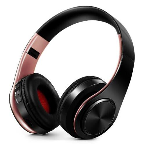 TOPROAD Headphones Bluetooth Headset Earphone Wireless Headphone Stereo Foldable Sport Earphone Microphone Hands Free MP3 Player: Black rose gold