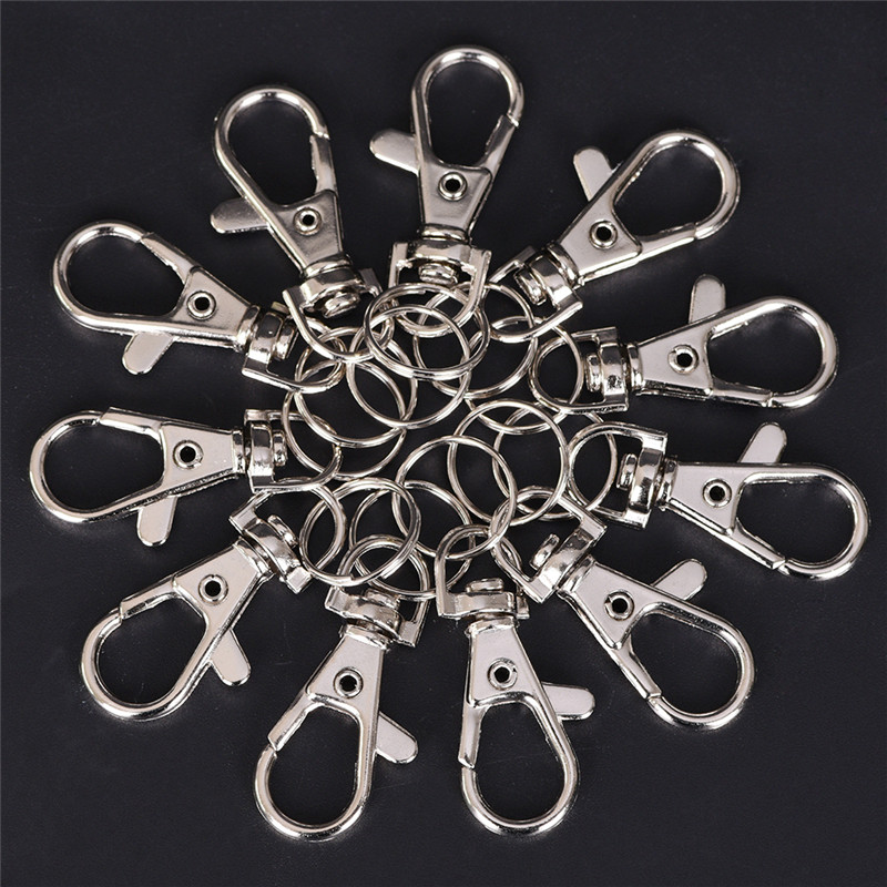 10 stuks Klassieke Sleutelhanger Ring Zilver Metal Swivel Karabijn Clips Sleutel Haken Sleutelhanger Split Ring DIY Tas Sieraden wholeales
