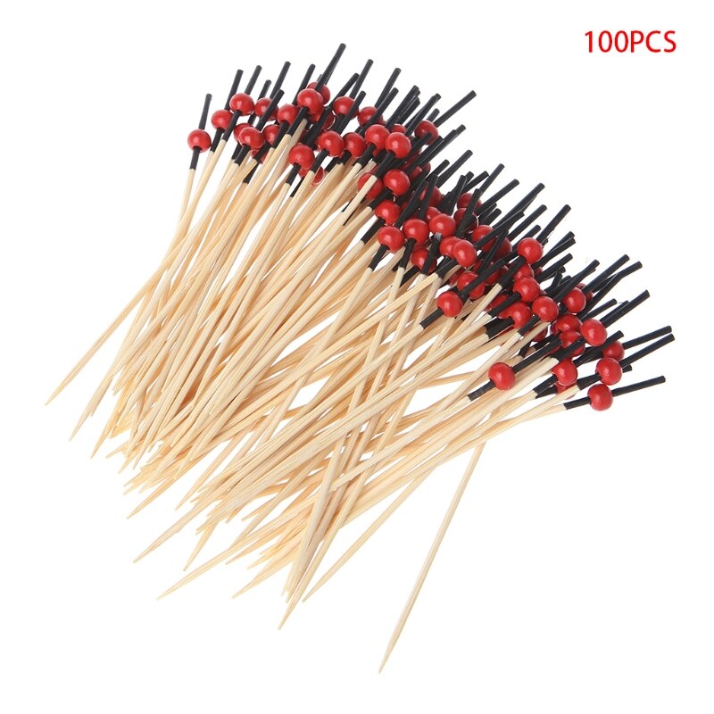 100Pcs Kralen Bamboe Cocktail Picks Voedsel Sticks Wegwerp Tandenstokers Party Club