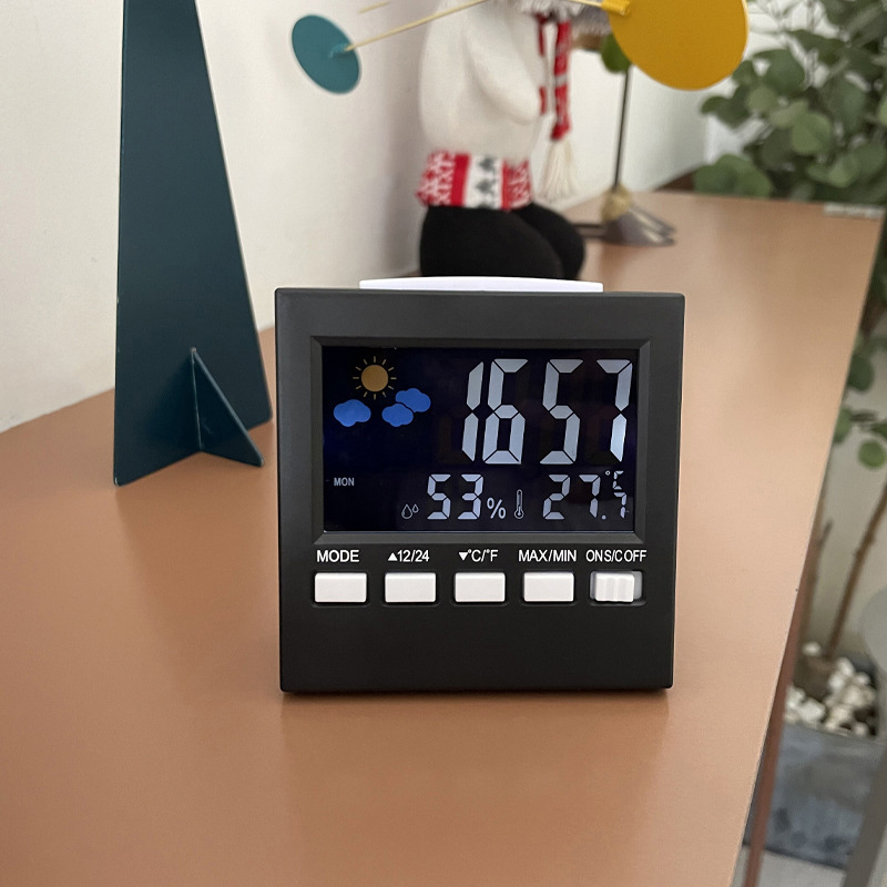 LED Weather Clock Coice-activated Alarm Clock Thermometer Household Color Screen Perpetual Calendar Electronic Alarm Clock
