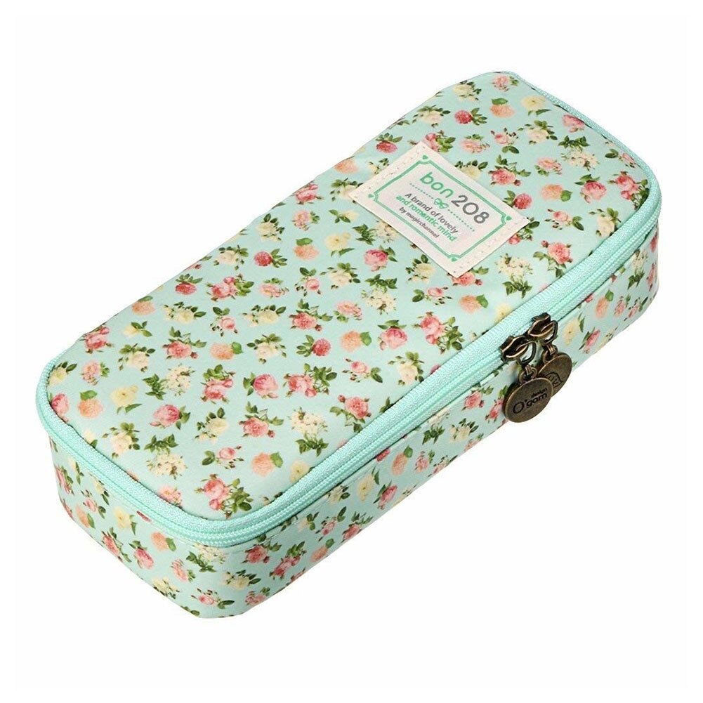 Nette Bleistift fallen Große Kapazität Blumen- Bleistift Schreibwaren Veranstalter Multifunktions Kosmetik Tasche DQ: hell Blau