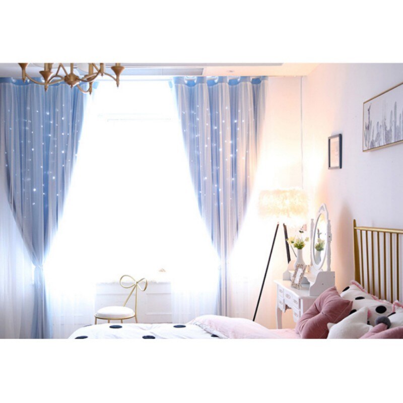 100x200CM Romantic Rainbow Color Sheer Curtain Girl Kids Bedroom Full Blackout Window Drapes Hollow Star Curtain Home Decor: D