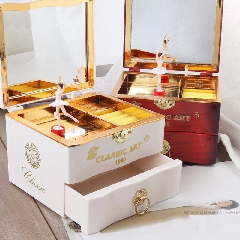 Classic Rotating Dancer Ballerina Piano Music Box Clockwork Plastic Jewelry Box Girls Hand Crank Music Mechanism Christm