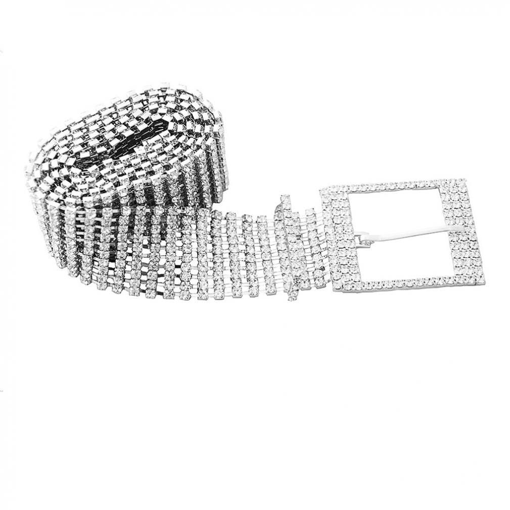 Damebelter 10 rader hel rhinestone skinnende linning tilfeldig festkjole beltekjede: Stil d størrelse l