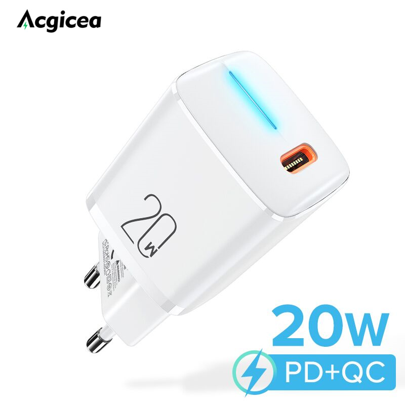 Ładowarka USB 20W Mini ładowarka PD dla iPhone 13 12 szybkie ładowanie dla Samsung S10 Xiaomi mi 10 Huawei telefon komórkowy szybkie ładowarki: white EU