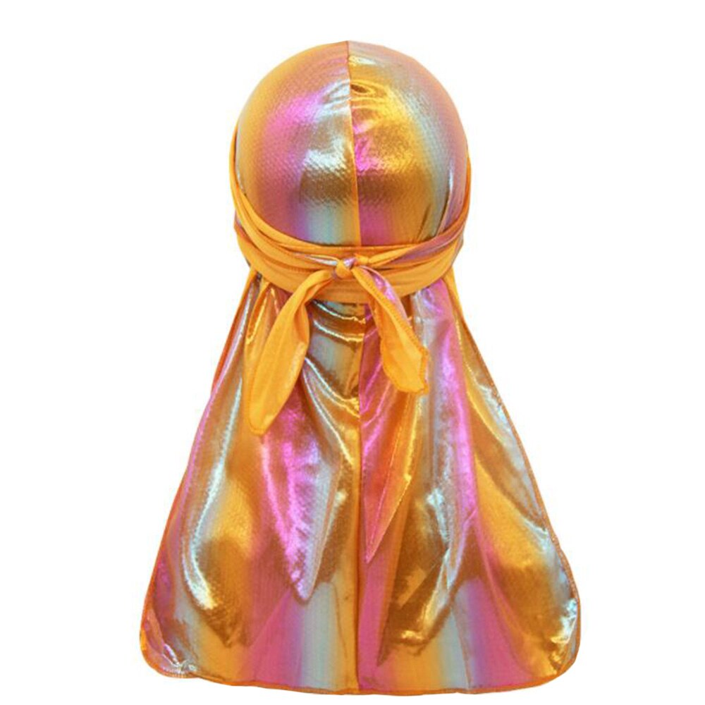 Men Sparkly Silky Durag Colorful Wide Doo Rag Comfortable nightcap: Orange
