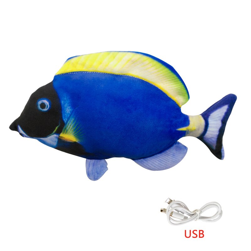 Pet Soft Electronic Fish Shape Cat Toy Electric USB Charging Simulation Fish Toys Funny Cat Chewing Playing Supplies Dropshiping: Blue tropical fish