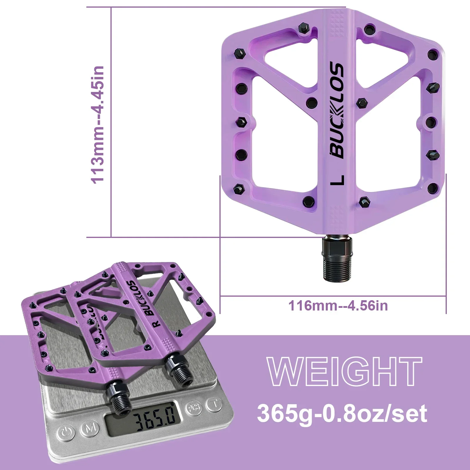 BUCKLOS Bike Pedal Nylon Durable Bicycle Flat Pedal Mtb Non-slip Mountain Bike Pedals Waterproof Road Bicycle Pedals Bike Parts: black