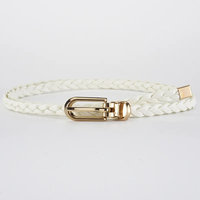 Ceinture tressée pour femmes, avec boucle dorée, ceinture fine décontractée pour étudiantes, accessoires de vêtements pour dames: Black