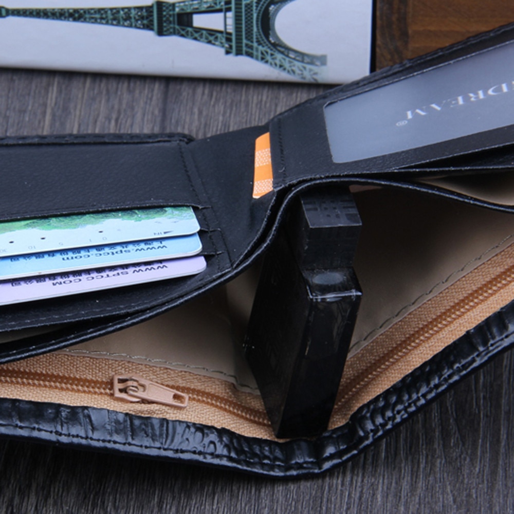 Crocodile Skin Wallet Men PU Leather Small Zipper Short Men Wallets Credit Card Holder Coin Pocket Purse Alligator Carteira