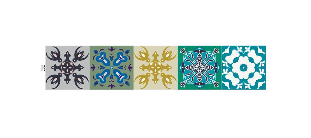 10/15/20cm Colorful Retro Tiles Wall Sticker Kitchen Bathroom Tile Waist Line Wallpaper Waterproof Waist Line Art Mural Poster: MZ010       B / 15cmX75cmX1pcs