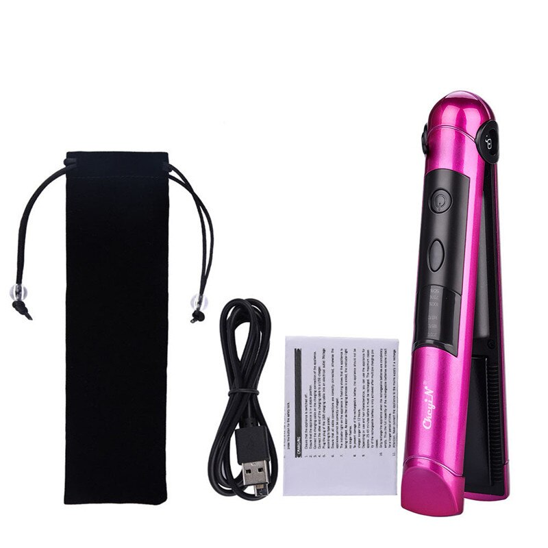 Rizador de pelo inalámbrico plancha de pelo de cerámica recargable por USB, planchas planas, portátil, Herramienta de Peinado LED: HS293MQ