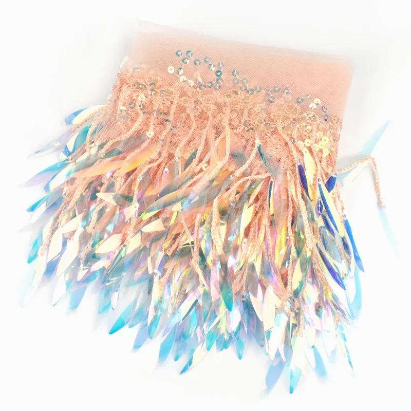 Meetee-flecos de lentejuelas de 15cm, adornos de encaje de malla para coser vestido latino, ropa de boda, recorte de flecos decorativos, 2-10 yardas: XL / Verde militar