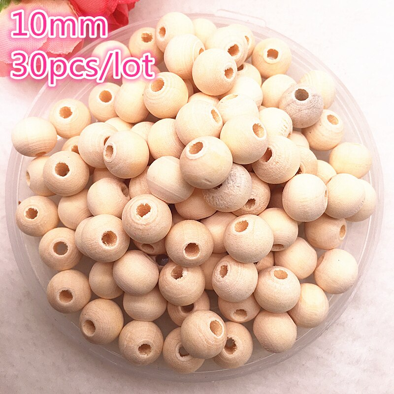 Atacado 4-18mm cor natural contas de madeira solta espaçador grânulos para fazer jóias diy pulseira colar: 10mm(30pcs)