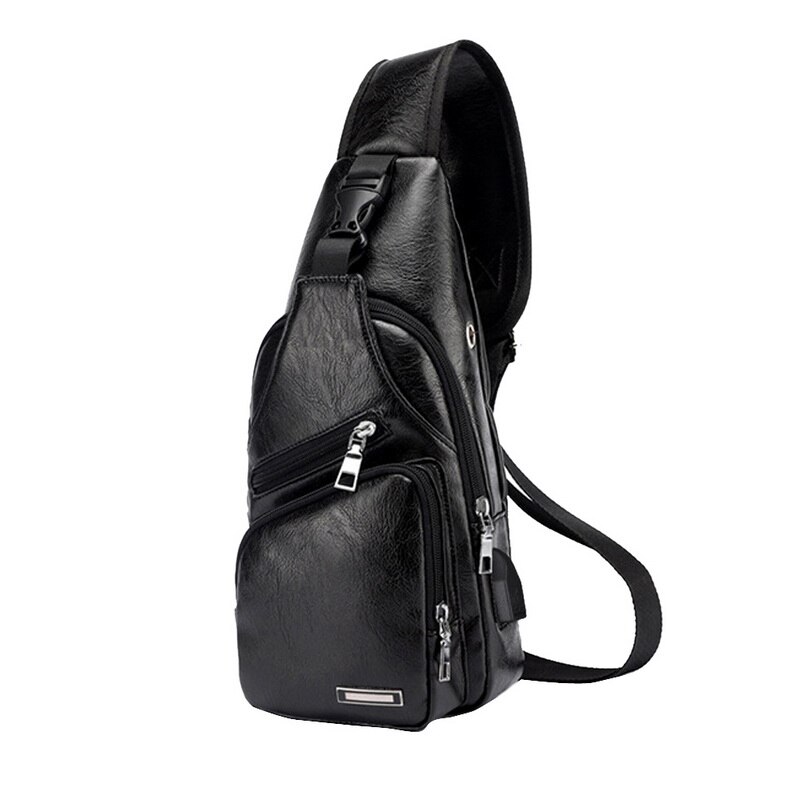 Mannen Schoudertas Sling Borst Pakken Canvas Usb Opladen Sport Crossbody Handtas Mannelijke Borst Zakken Riem Taille Packs: black 4