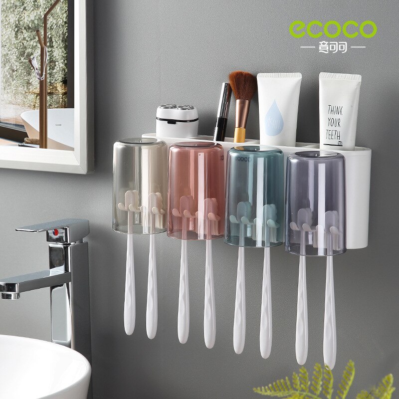 ECOCO Bathroom Toothbrush Holder Bathroom Organizer Electric Toothbrush Holder Wall Bathroom Accessories Set Home Accessories: Four Cup