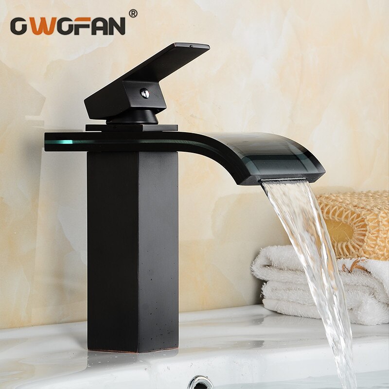 Retro Badkamer Wastafel Waterval Kraan Olie Gewreven Brons Zwarte Kraan Warm en Koud Water Mengkraan Enkele Handgreep Sink Kranen LH-16821