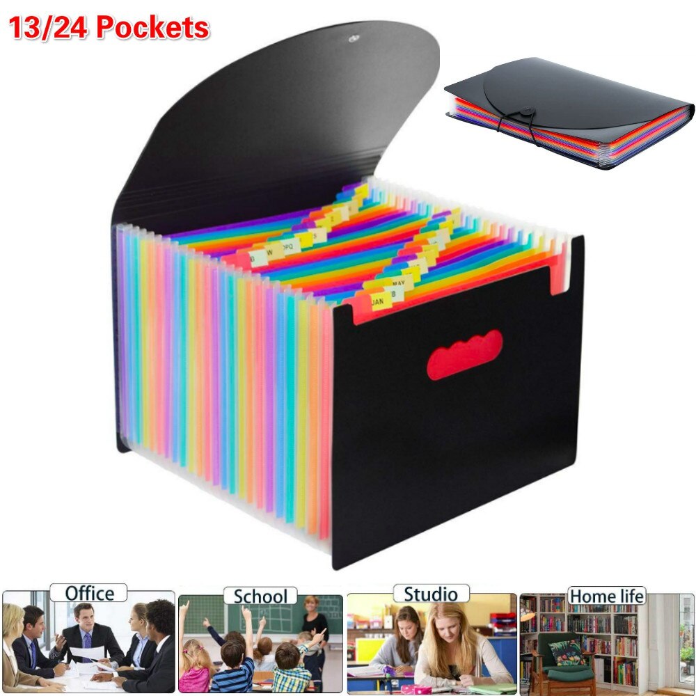 Expanding File Folder 13/24 Pockets File Organiser A4 File Folder Rainbow Document Organiser for Storage Files