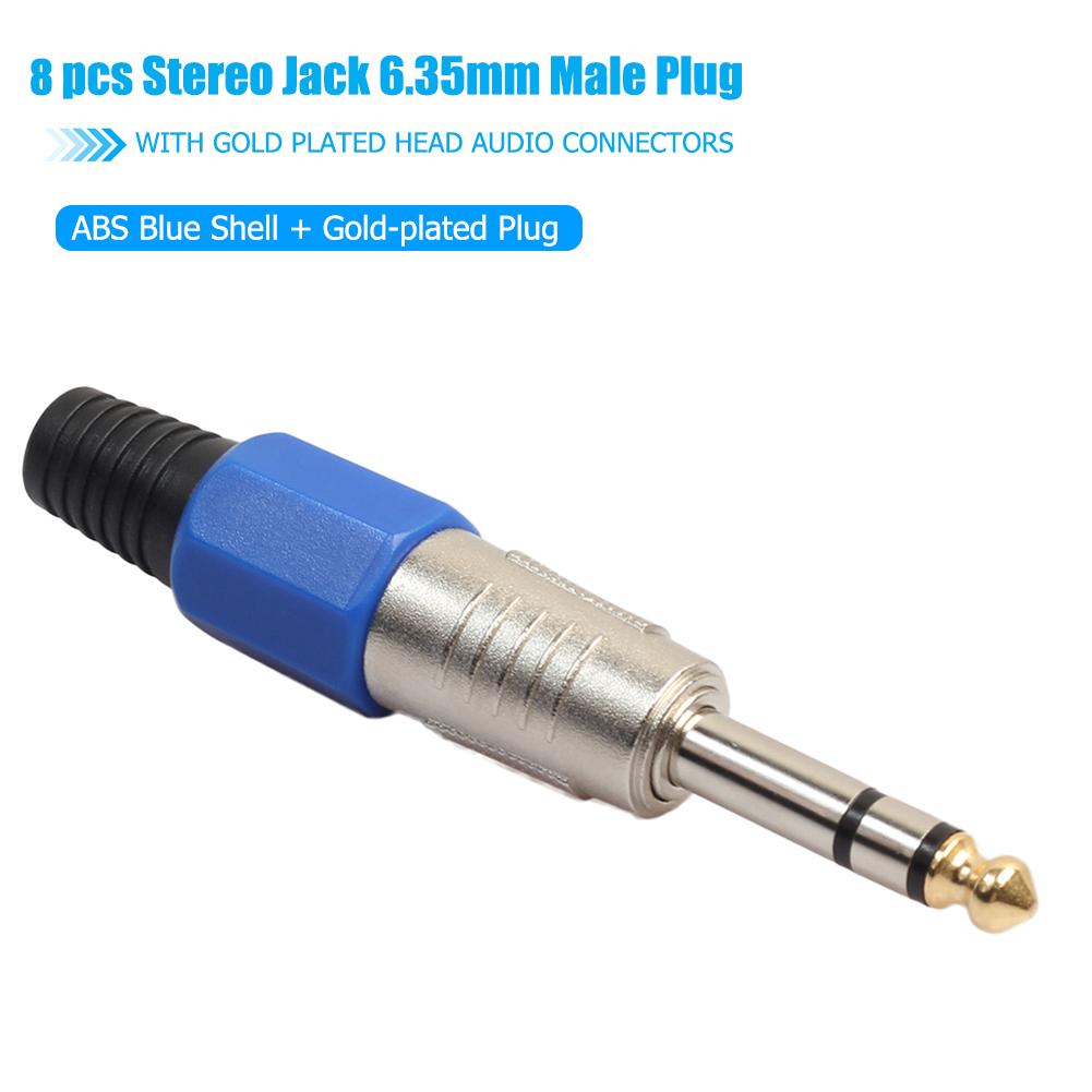 2 uds. De enchufe macho de 6,35mm, carcasa azul ABS y conector de clavija chapado en oro, amplificador de auriculares, Adaptador de Audio, soldadura externa azul