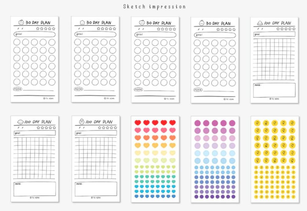 8 Sheets /Pack 30 100 Days Goal Tracker Challenge Project Planner Paper Sticker DIY Decor Stick Label Stationery: B