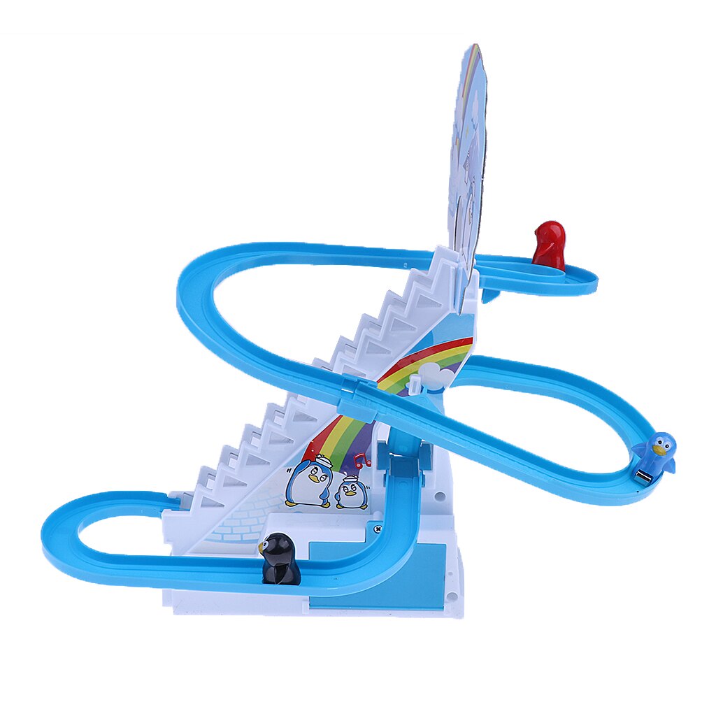 Plastic Electric Climb Stairs Track Toys with Light Music Small Penguin