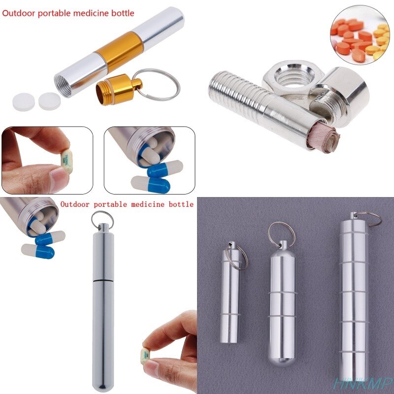 Outdoor Aluminum Pill Case Keychain Pocket Pill Holder Container Delicate Seal Medicine Organizer Box Waterproof Capsule Shape