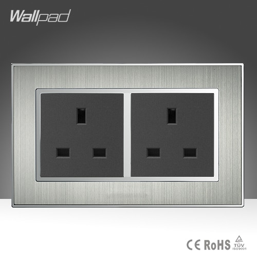 Luxury Double 13A Wall UK Socket Panel Satin Metal Frame 146 Standard 13A UK Wall Socket, Electric Outlet AC110-250V