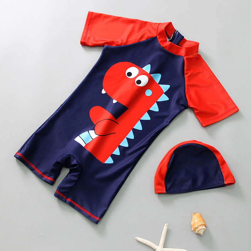 Bonito do bebê meninos maiô com padrão dos desenhos animados criança maiô crianças roupa de banho uma peça terno de natação para crianças