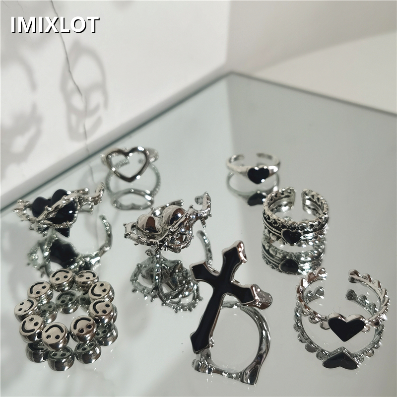 Kpop gotisch Ästhetische Metall Dornen Liebe Herz Punk Offenen Ring Für Frauen Mädchen Jahrgang-Schmuck Y2K EMO Grunge Zubehör