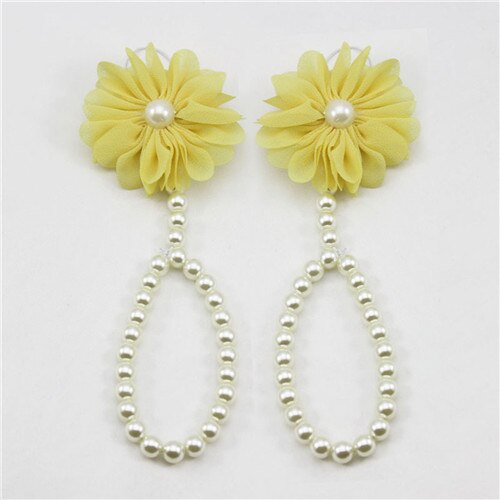 Baby Pearl Anklets Shoe Jewelry With Flowers Foot Chain Infant Colorful Barefoot Anklet Chain Accessories: yellow