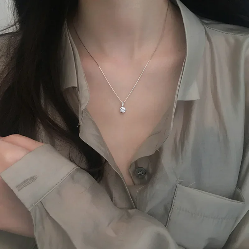 Collar de circón redondo de Plata de Ley 925 a la , Gargantilla con dije de estilo minimalista, colgante, de para joyería fina para mujer