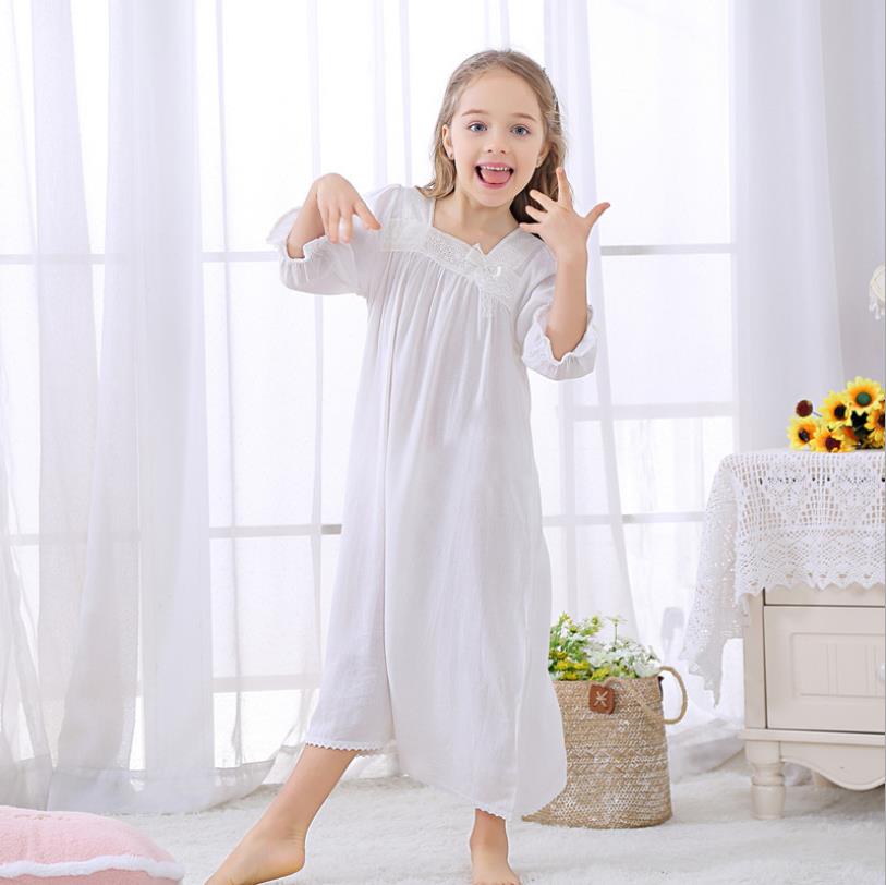 Spring sutumn cotton sleep wear for girls children 3/4 sleeve Square collar nightgown kids homeclothes soft clothes ws1339