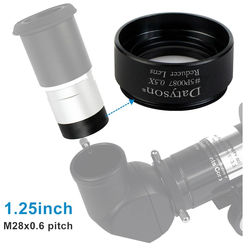 Lente de Reductor Focal 0.5X para cualquier telescopio de 1,25 pulgadas, Ocular, Ocular, astronómico, tubo extensor Diagonal o adaptador de cámara