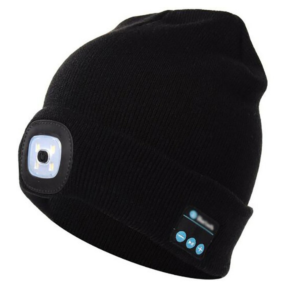 Winter Beanie Hat Wireless Smart Cap Headphone Headset with LED Light Handfree Music Headphone Earphones for: Black