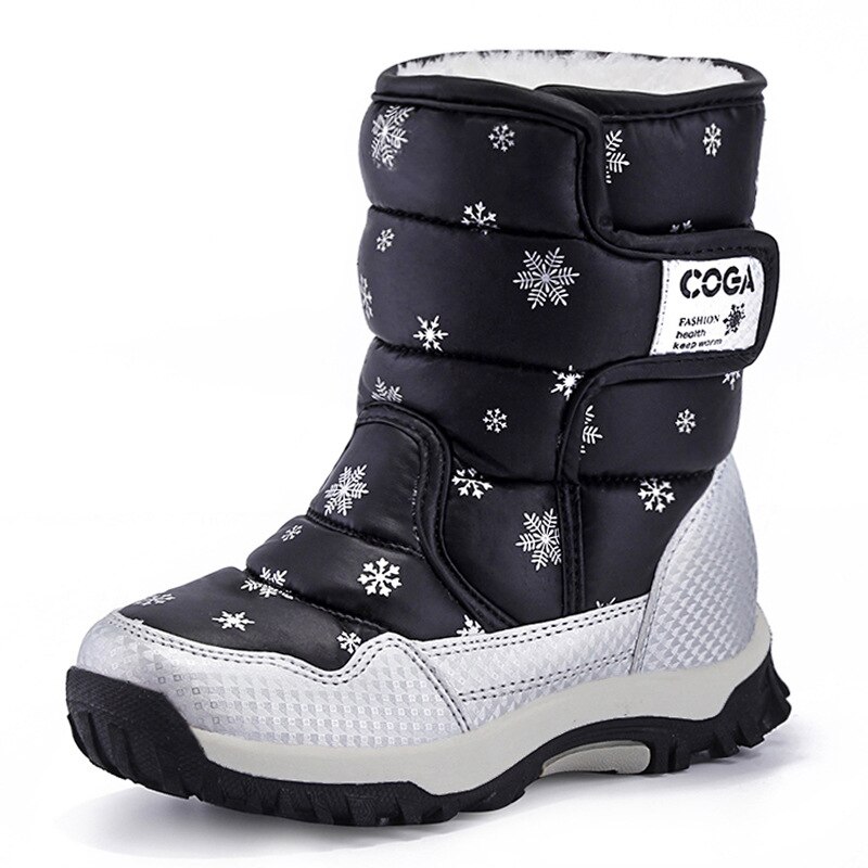 Chaussures d'hiver de pour enfants, bottes imperméables en cuir pour filles et garçons, chaussures de neige en peluche, à la ,