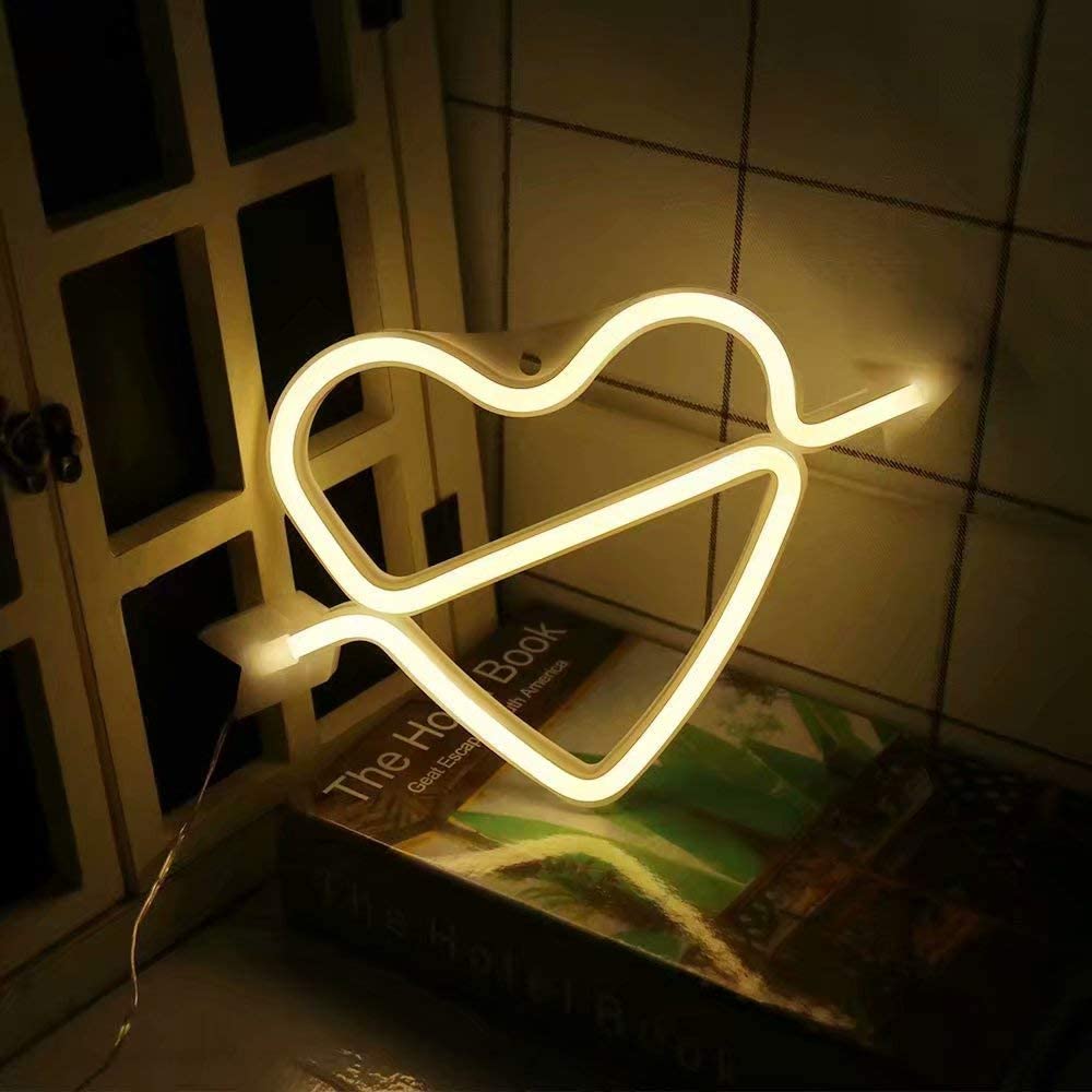 Cupido 'S Boog Vorm Neon Licht Romantische Led Heart Night Lamp Batterij & Usb Operated Neon Borden Voor Slaapkamer Xmas verjaardagsfeestje Weddi