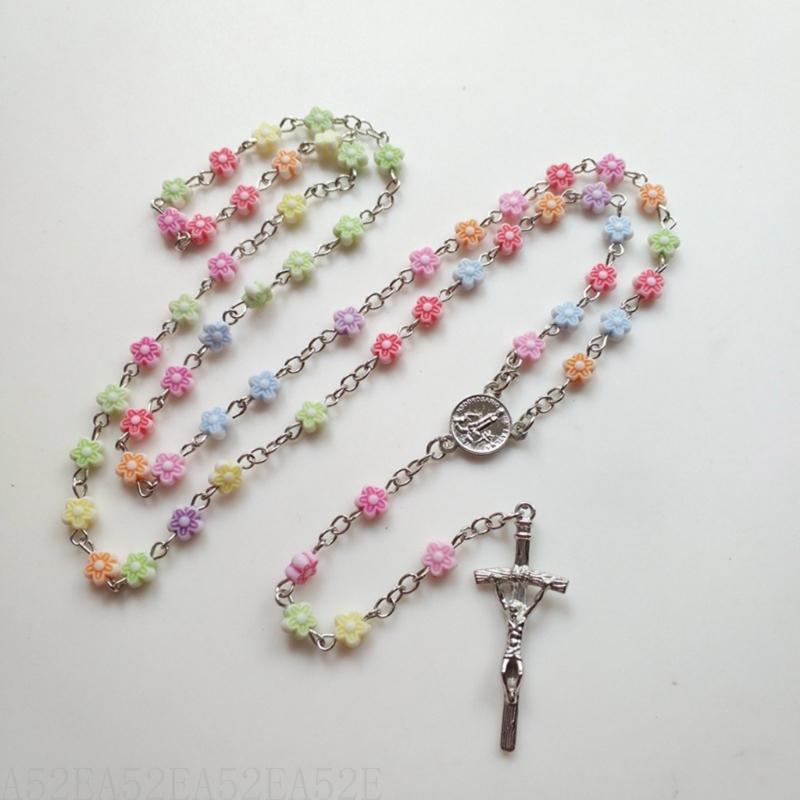 A52E katholieke kralen rozenkrans ketting bloem kralen Kruis hanger ketting sieraden cadeau
