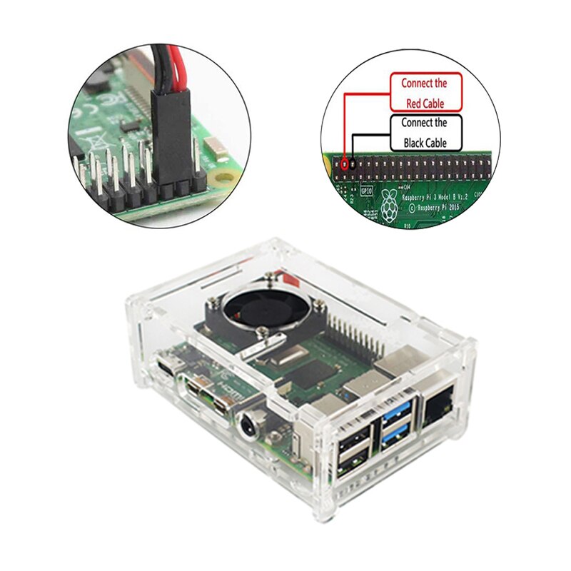 Raspberry Pi 4 Acrylic Case + Fan + Power Supply Adapter + Aluminum Heat Sink for Raspberry Pi 4 Model B RPI 4B