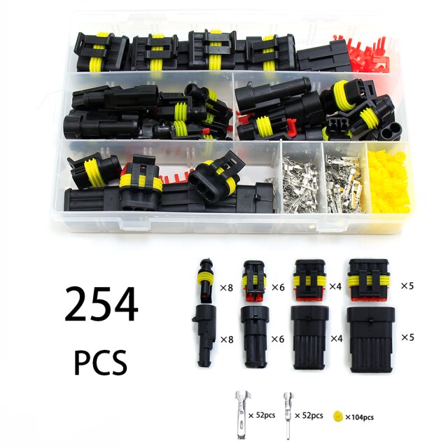 Vattentäta kopplingar kit bilkabel snabbkoppling elektrisk i bil kablar auto tätning uttag 1 2 3 4 5 6 stifts plug kit sätt: 254 st
