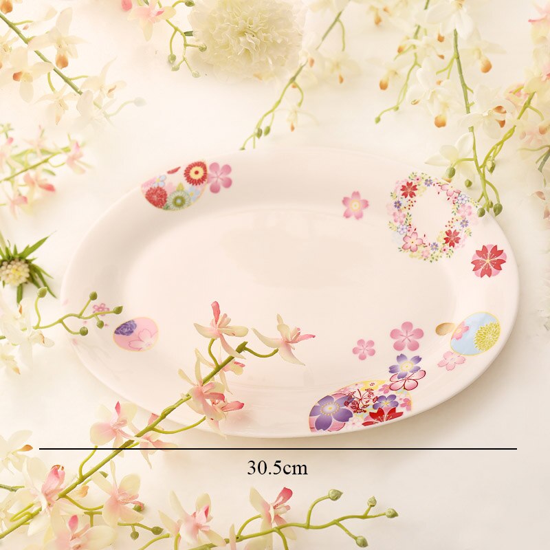 Plato de cerámica de flores para desayuno, platos de postre para pastel, estilo granja, plato de ensalada de frutas, hueso, bandeja de servicio para restaurante occidental: H