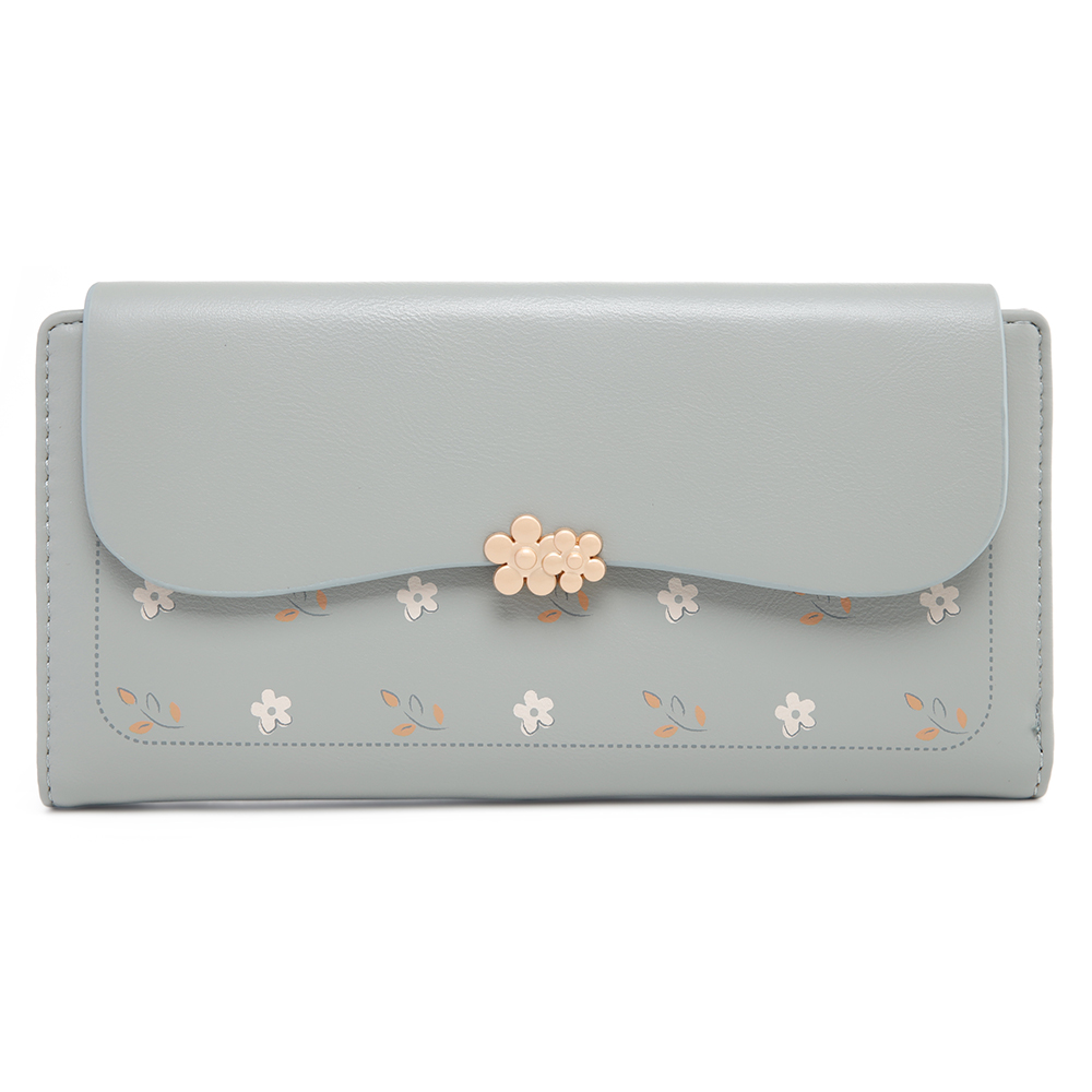 Lange damesportemonnee Koreaans PU-geprinte opvouwbare clutch met ritssluiting en gesp met meerdere kaarten, mode, alles, straat, populair, preppy stude: Blauw
