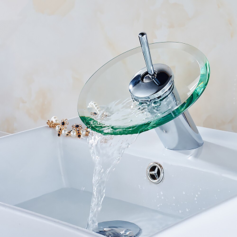 Jushfo watervalkraan mengkraan chroom gepolijste glazen rand kraan waterinlaatbuis kraan voor wastafel badkamer