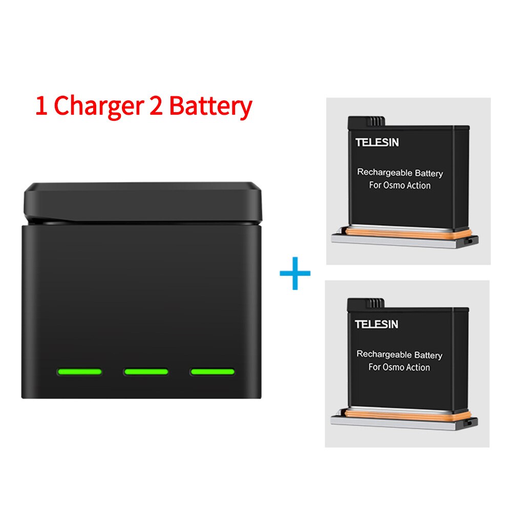 TELESIN-Paquete de 3 baterías + 3 ranuras para cargador de batería, 2 tarjetas TF, caja de almacenamiento para DJI Osmo, accesorios de Cámara de Acción: 1 Charger 2 Battery
