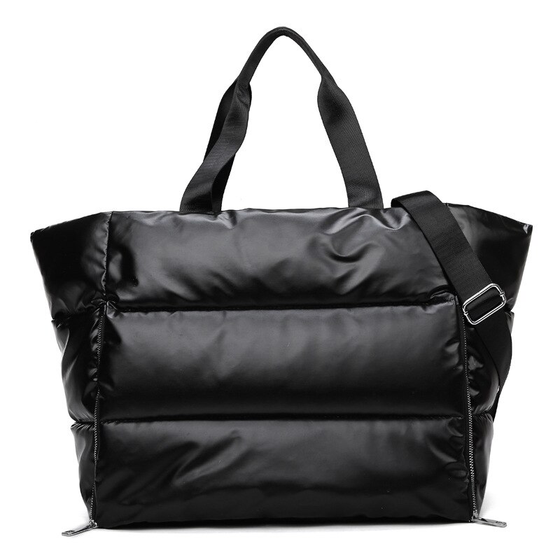 Inverno grande capacidade bolsa de ombro para as mulheres à prova dwaterproof água náilon sacos espaço acolchoado algodão pena para baixo grande tote bolsas femininas: black