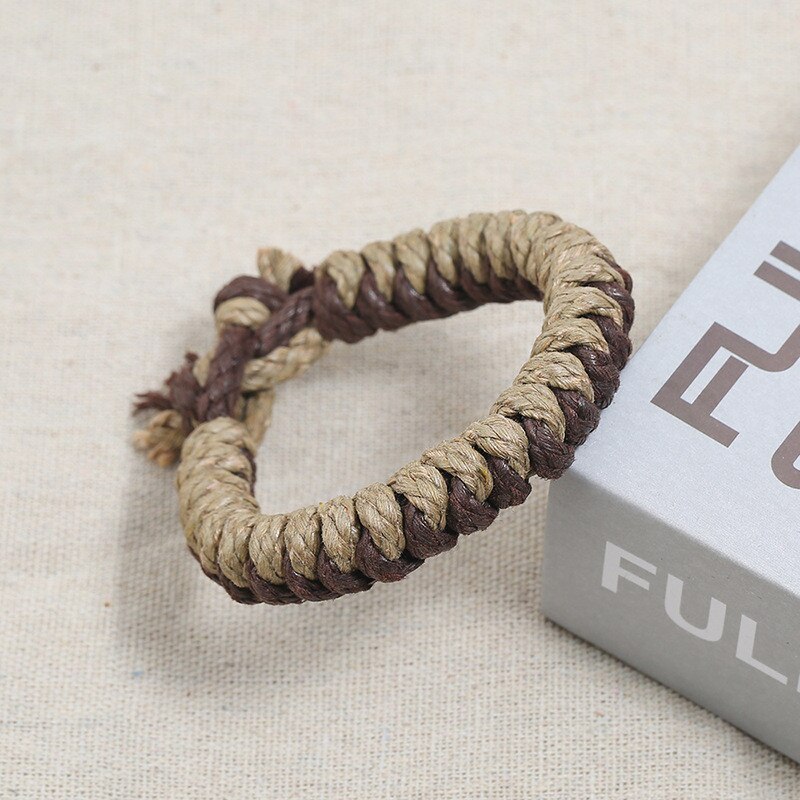 Punk Cotton Rope Braided Bracelet for Men Jewelry Vintage Wrap Wristband Women's Bracelets Hand Strap: Gold-color