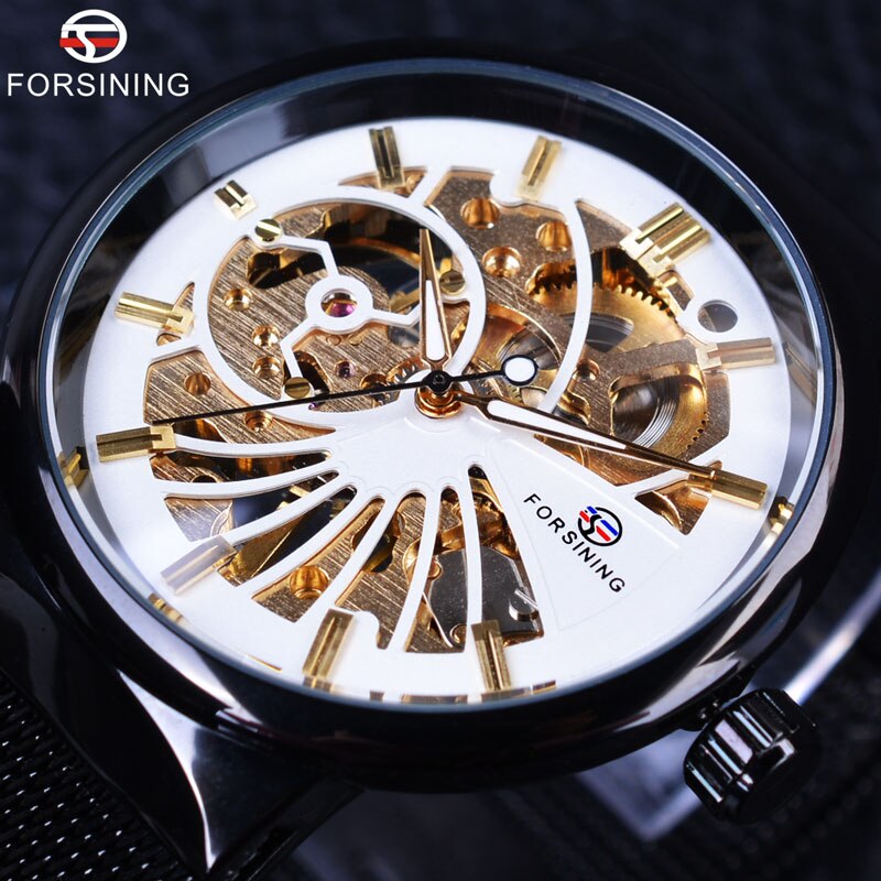 Forsining Luxe Dunne Case Unisex Waterdicht Heren Samll Wijzerplaat Horloges Top Luxe Mechanische Skelet Horloges: White Black