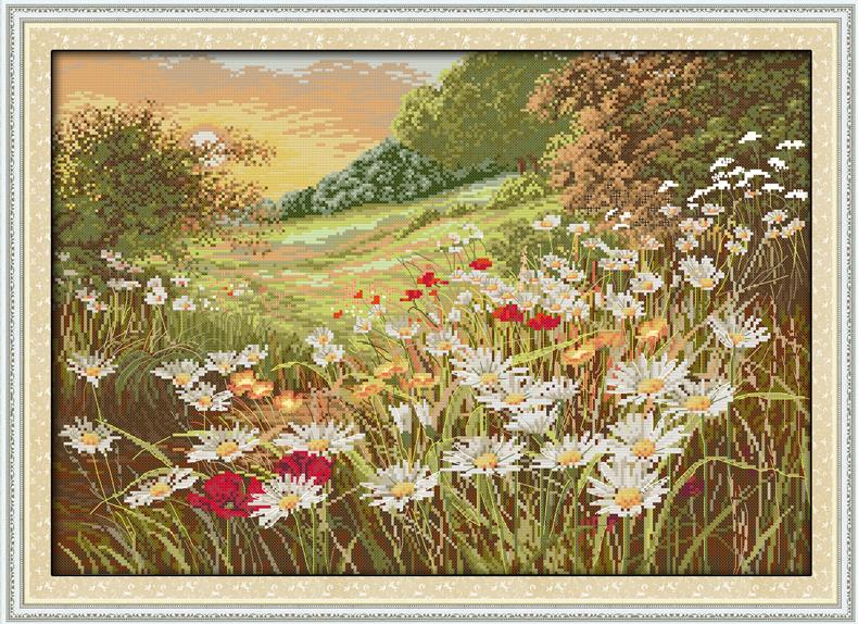 Joy Sunday Beautiful Flowers Series Cross stitch kits DMC Needlework Embroidery Cross-Stitch DIY Handwork Fabric 14CT and 11CT: F680-2 / 11CT White Cloth